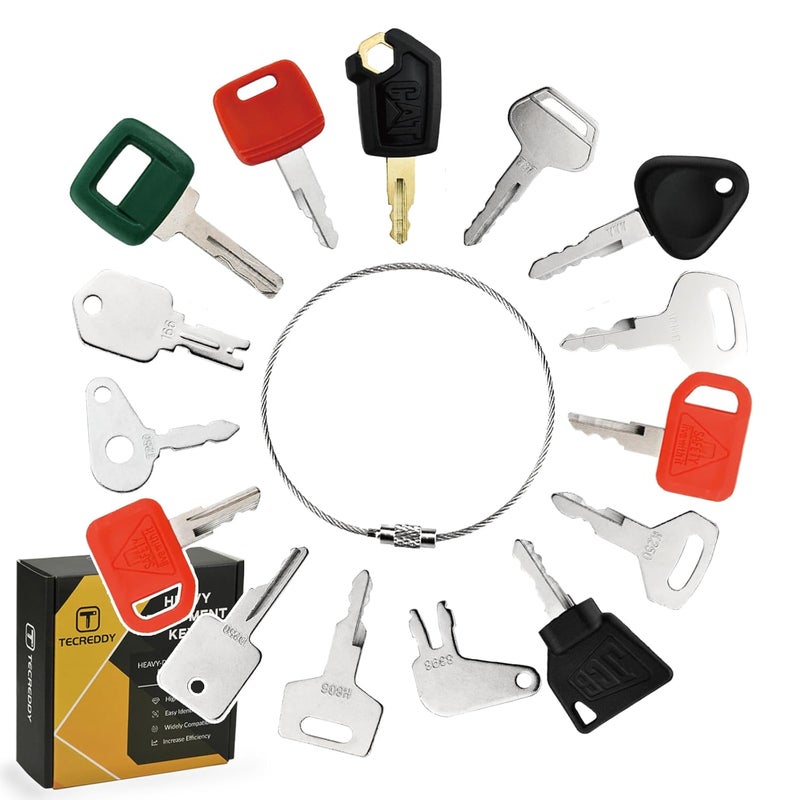 Tecreddy 15PCS Heavy Equipment Keys Master Set, Construction Keys for Cat Caterpillar 5P8500 John Deere AT195302 Komatsu 787 Volvo 777 Bobcat D250 JCB 14603 Case S450 Hitachi H800 Hyster 166 Takeuchi H806 - Image 1